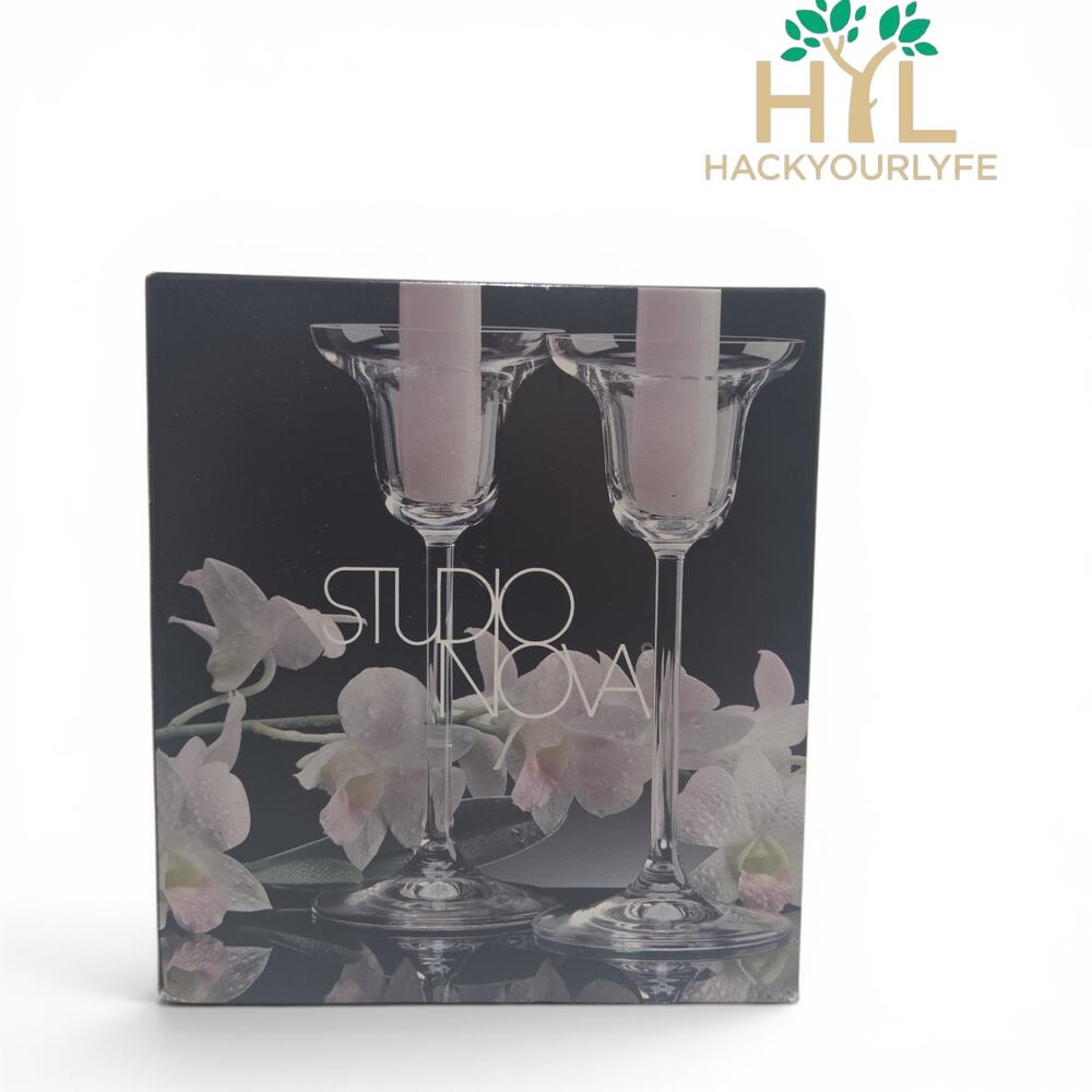 Studio Nova Solano Candle Holders Set Of 2 New In Box Czech Glass Crystal Decor